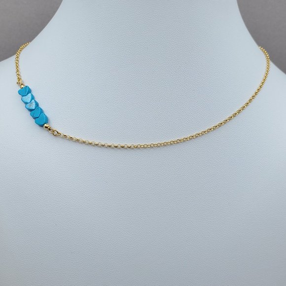 5 Turquoise Hearts Choker 14k Gold Plated on 925 - Picture 7 of 8